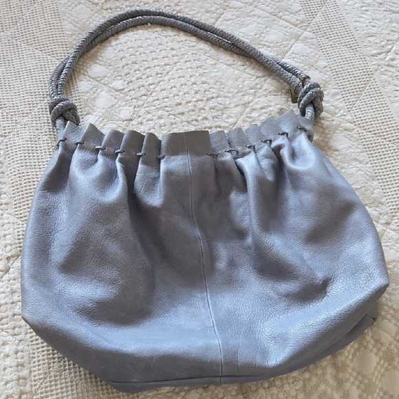 Mary Frances Leather Bkue Hobo Bag Roped Handles Feminine Spring - Picture 5 of 12